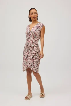 Vestido midi fruncido estampado