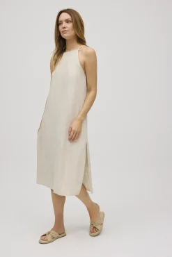 Vestido midi recto con lino