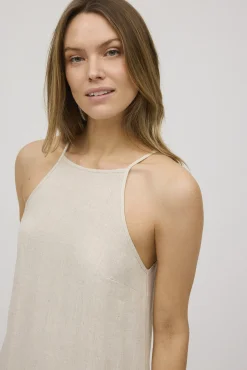 Vestido midi recto con lino