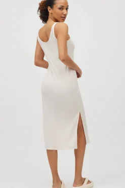 Vestido midi tirantes aberturas marfil