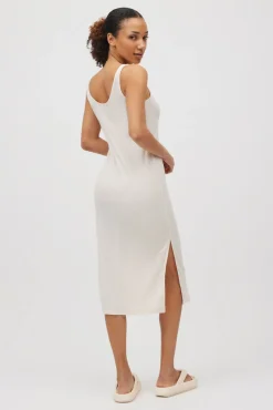 Vestido midi tirantes aberturas marfil