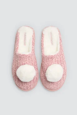 Zapatillas de casa aterciopeladas detalle pompón