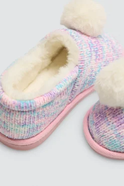 Zapatillas de casa coloridas con pompón y tejido trenzado