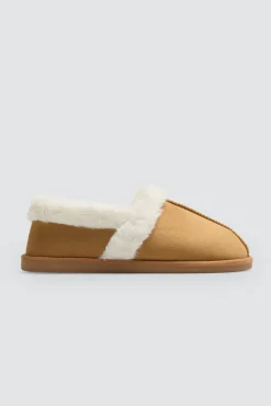 Zapatillas de casa mujer detalles pelo camel