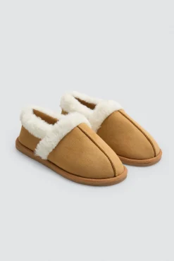 Zapatillas de casa mujer detalles pelo camel