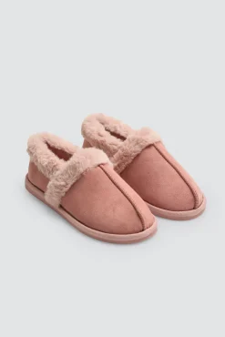 Zapatillas de casa mujer detalles pelo rosa